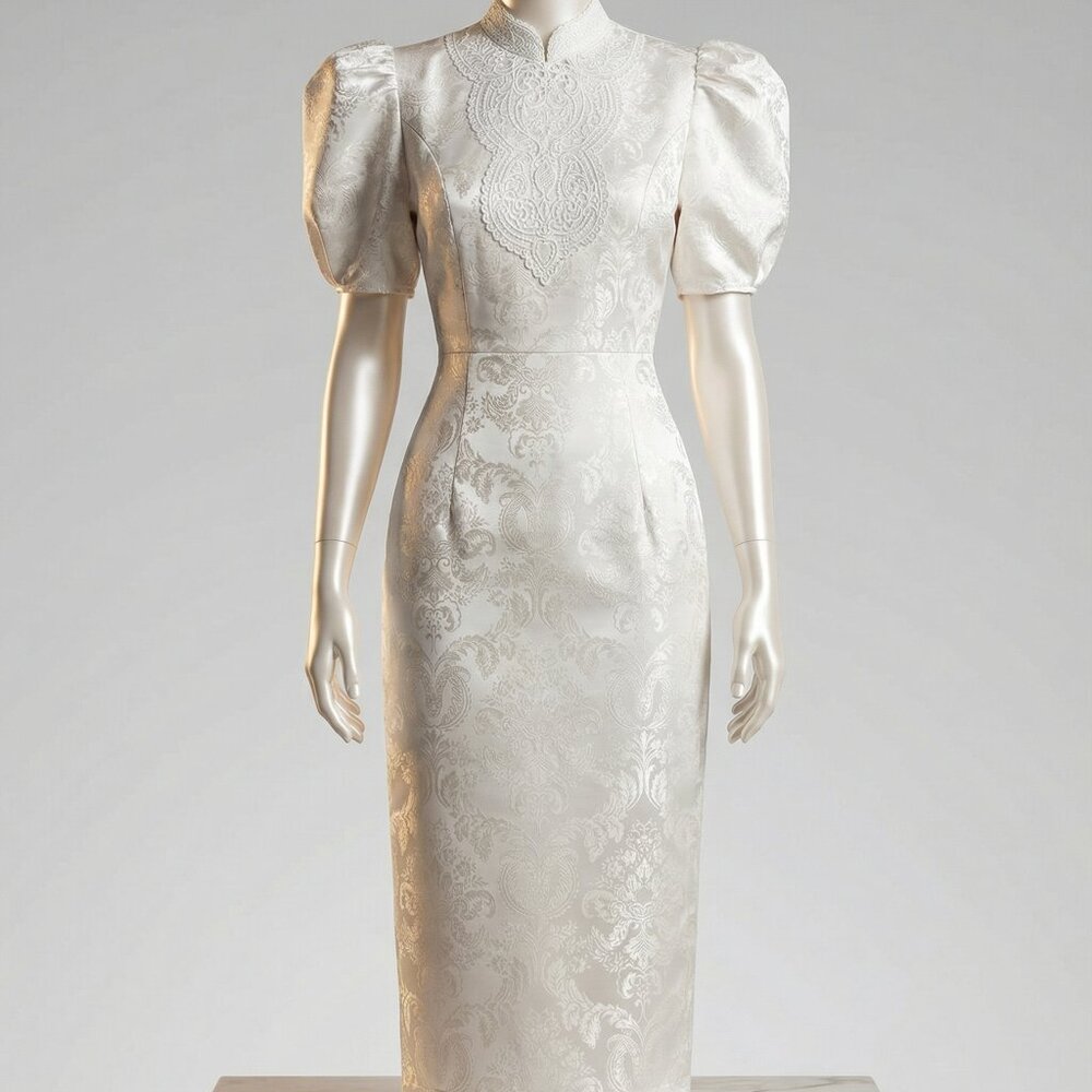 Brocade Jacquard Couture Wedding Evening Cocktail Runway Embroidered Gown Dress